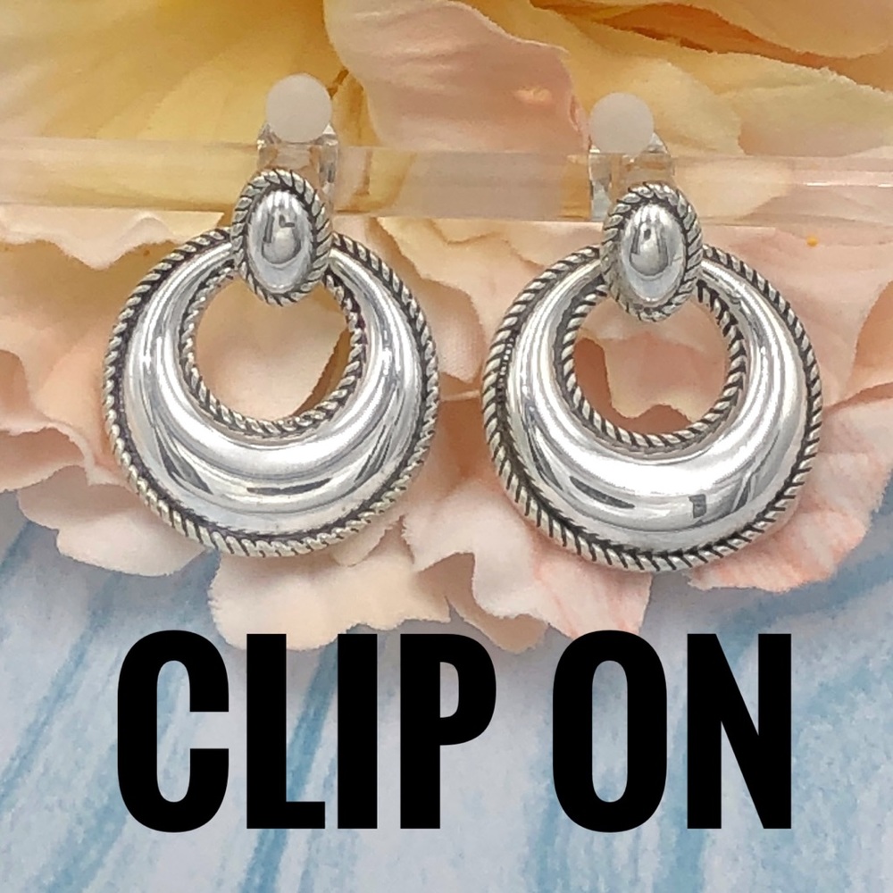 Silver Door Knocker Clip On Earrings